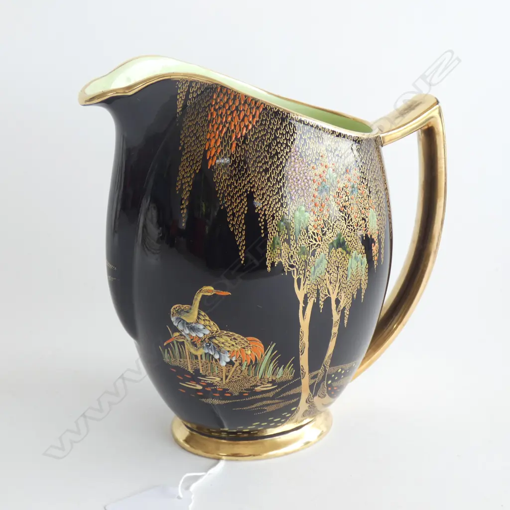 A Carlton ware 'New Stork' pattern, famille noir enameled jug Image 1++
